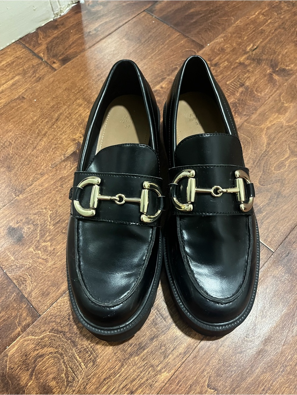 H&M Black Loafers with Gold Trim